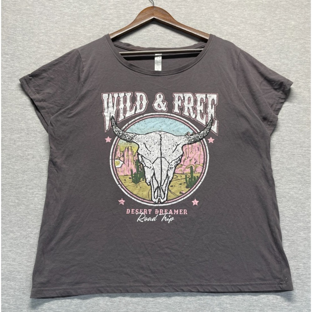 Wild & Free Desert Dreamer Road Trip T Shirt Womens 3X Charcoal Gray Graphic